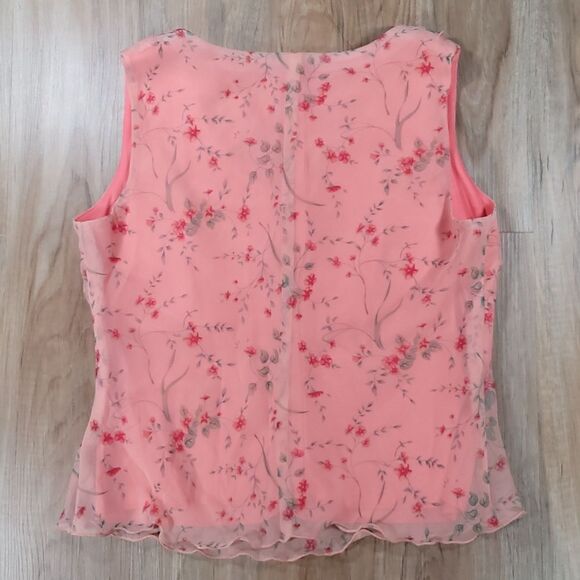 🔺️Vintage Lisa Jo Coral Floral Print Sleeveless Top Size 9/10 - Picture 2 of 10